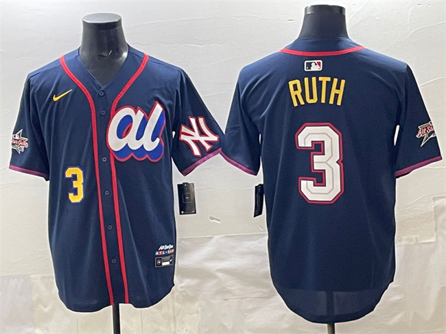 Men's Navy American League #3 Babe Ruth 2025 All-Star Edition Limited Stitched Baseball Jersey